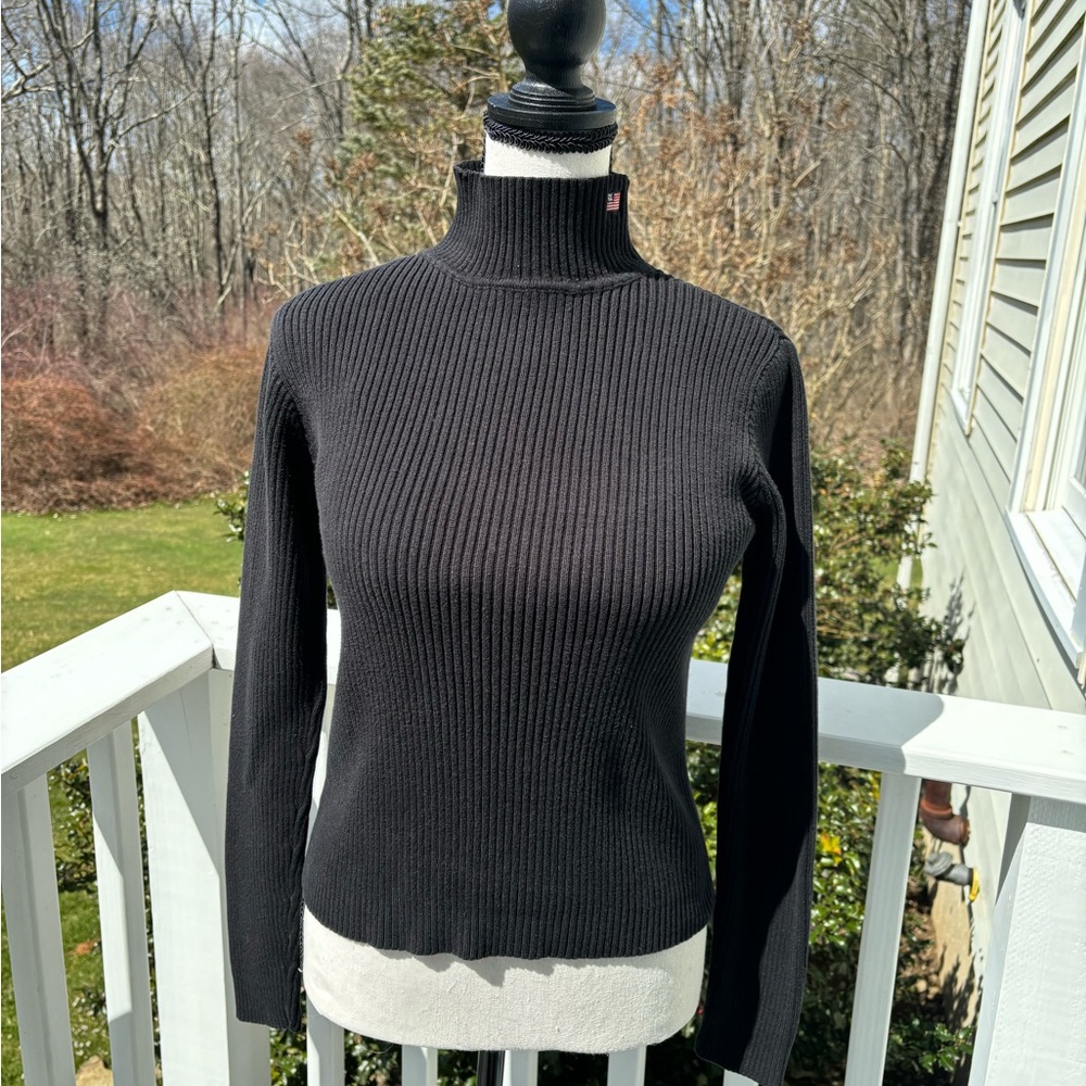 Ralph Lauren Vintage Black Mockneck Ribbed Turtleneck Sweater Size Medium Women